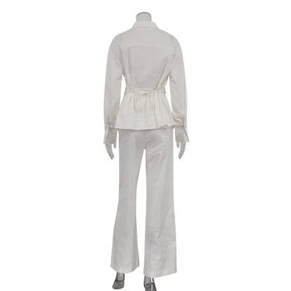 INS Loose Tracksuit Elegant Women Trousres Set Y2K Outfits Long Sleeve Irregular Blouse Top Lace Up Wide Leg Pants Two Piece Set