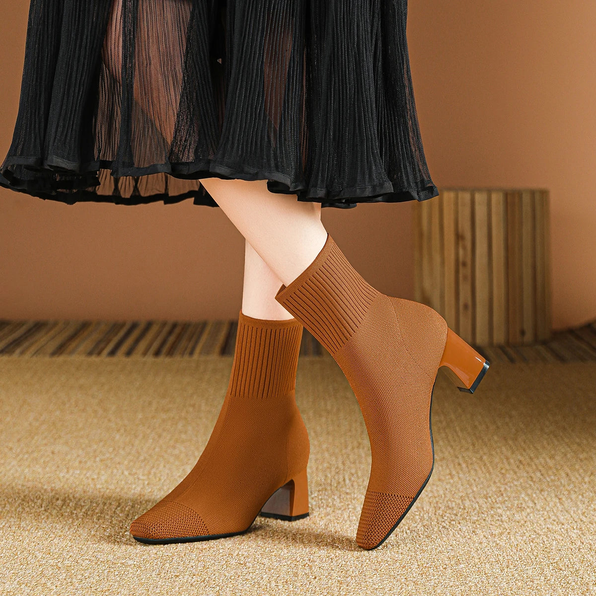 Women's Boots 2025 New Fashion Pointed Soft Knitted Casual Comfortable Shoes (heel height 4.5cm, )