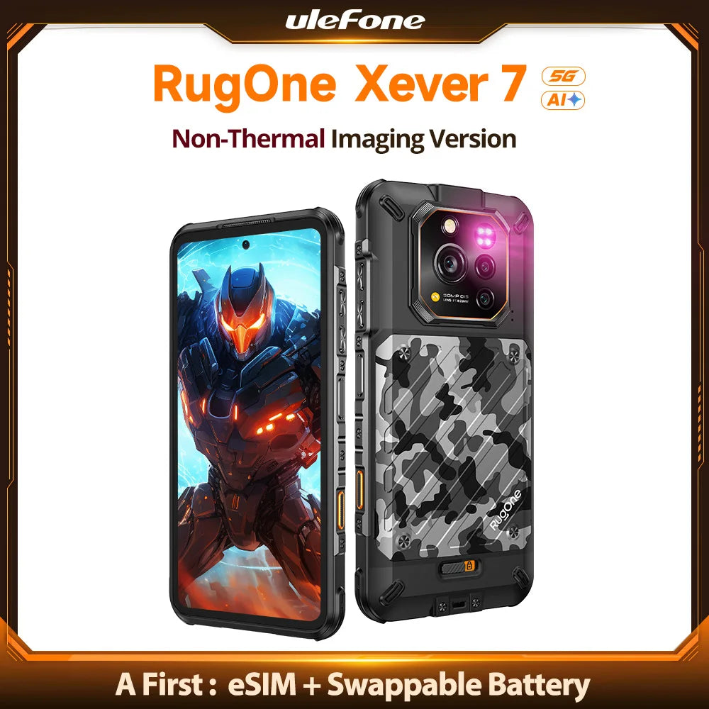 RugOne Xever 7 5G Rugged Phone Android 15 Smartphone 512GB ROM 12+12GB RAM 6.67" 120Hz AMOLED NFC 5500mAh Swappable Battery