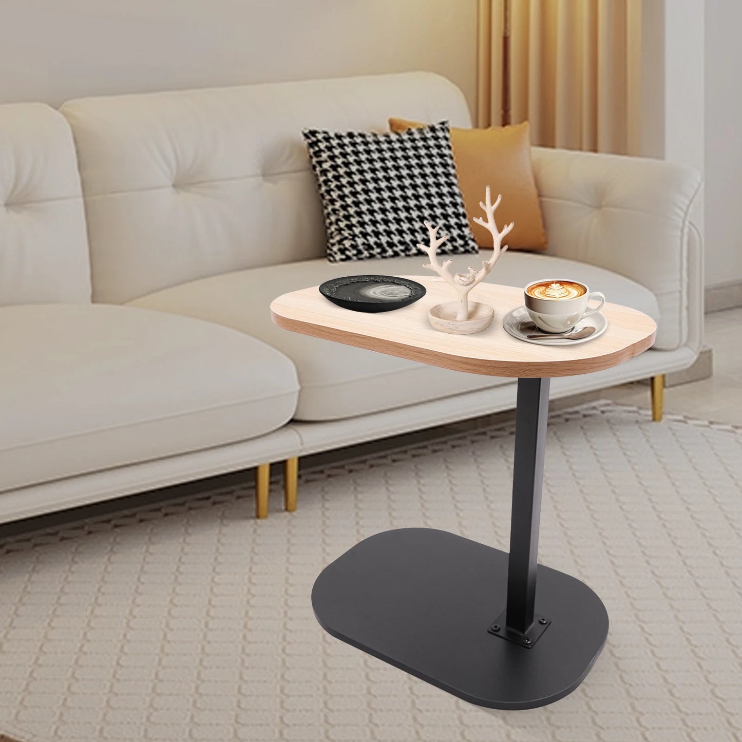 Table d'appoint moderne autoportante en forme de C, petite table basse, table d'appoint réglable en hauteur
