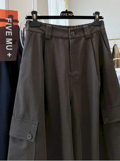 Cargo Pants Women Large Size Sporty Workwear Korean Style Casual Elastic Waisted Trousers Streetwear Clothing Wide Leg Pants