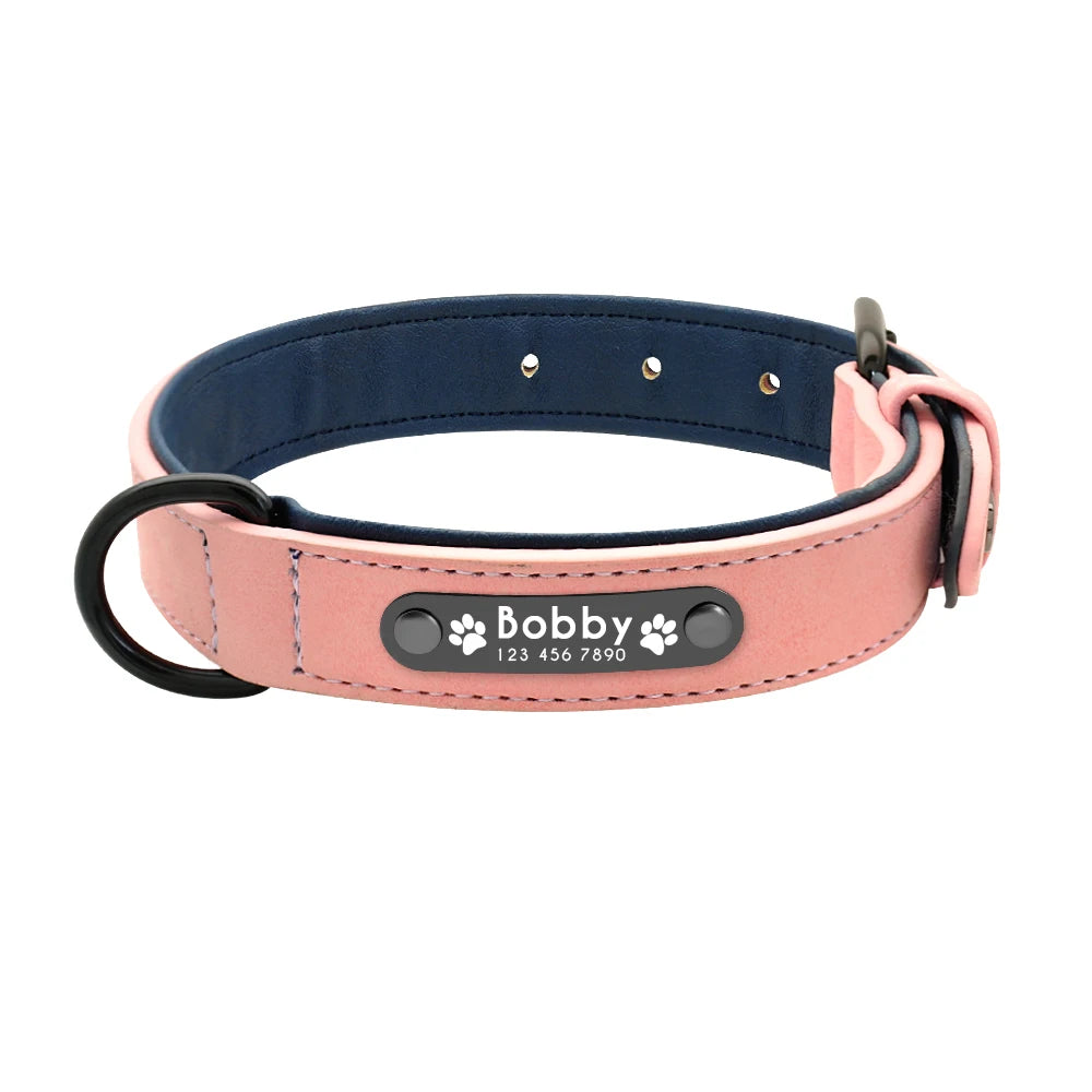 Personalized  PU Leather Dog Collar Soft Padded Pet Dog Collars Engraved Name Paw Durable Necklace for Small Medium Large Dogs