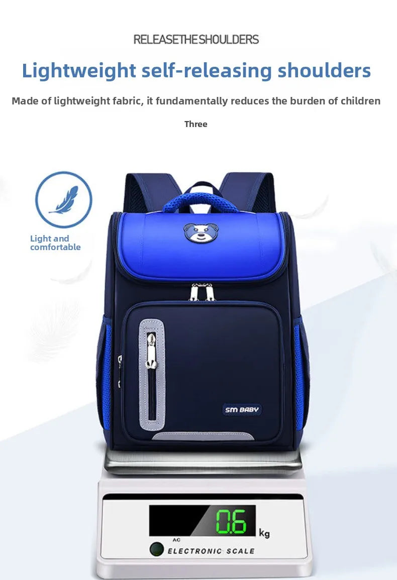 Lightweight Kids Backpack 1 3 6 Grade Spine Protection Reflective Space School Bag for Elementary Students