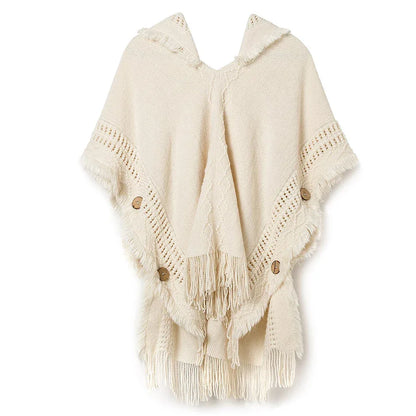 Women Knitted Cape Shawl Wrap Cloak Ethnic Hooded Poncho Hoody Jumper Sweater Tassels Dropshipping