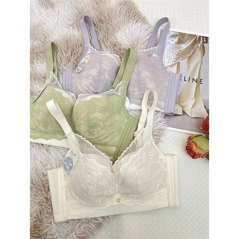 Victoria Style Lace Bra Large Chest Minimizer Ultra Thin Cup Wireless Comfort Push Up Sexy Lingerie Seamless No Underwire MOYISU