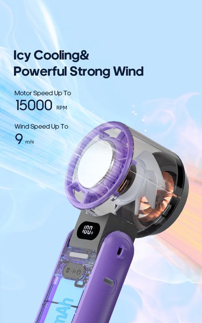 New Foldable Air Cooling Rechargeable Fan 3600mAh Portable Mini Handheld Fan 100-Speed Stepless Turbo Wind for Outdoor Travel