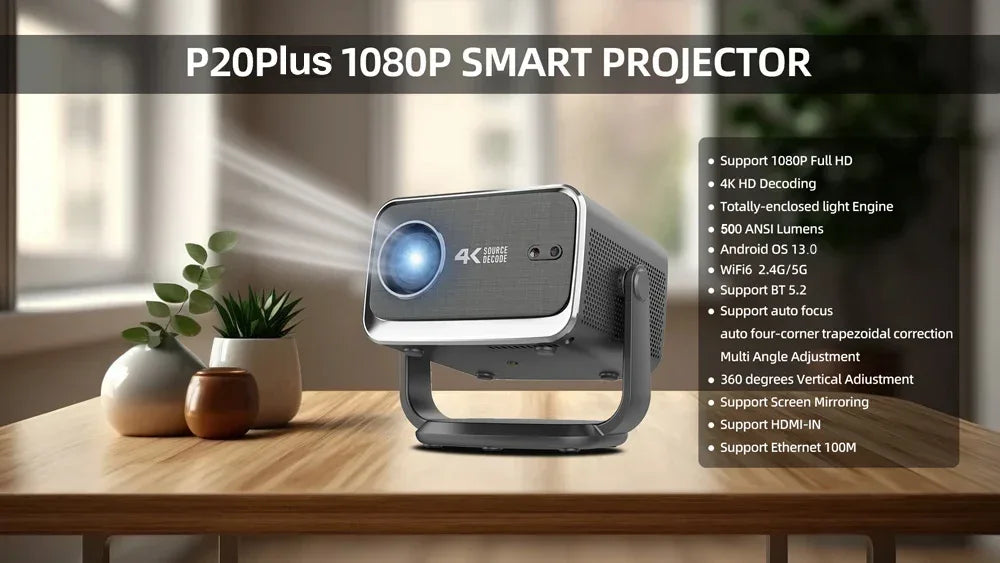 WZATCO P20 PLUS Android 13.0 Smart WiFi 6G 4K Full HD 1080P LCD LED Projector Auto Focus Video Home theater Proyectors with RJ45