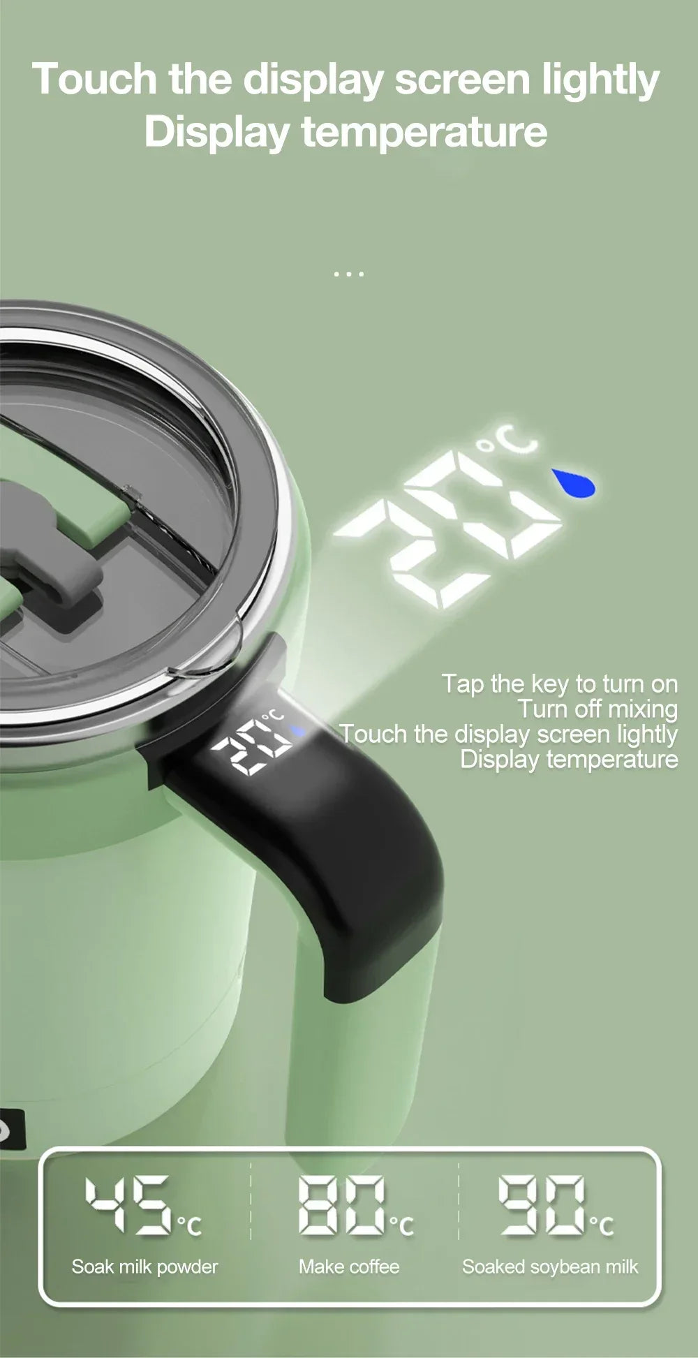 Detachable Automatic Mixing Coffee Cup Intelligent Temperature Measuring Rechargeable Mug Suitable for Office/Kitchen/Travel