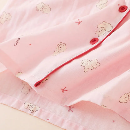 Summer Women Pajamas 3 Pieces Set 100% Gauze Cotton Female Sleepwear Bedroom Set Short sleeved long pants + shorts Woman Piiama