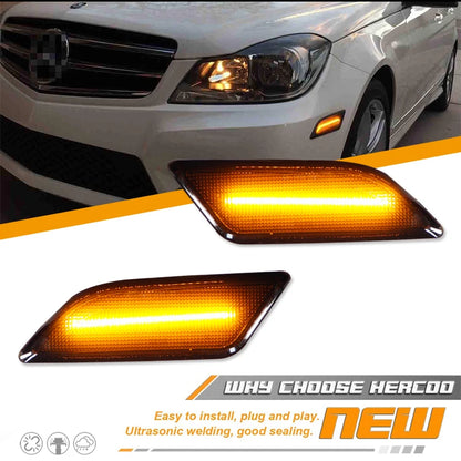 Amber/White LED Car Front Bumper Side Marker Turn Signal Lights For 2012-2014 Mercedes Benz W204 LCI C250 C300 C350 Sedan/Coupe