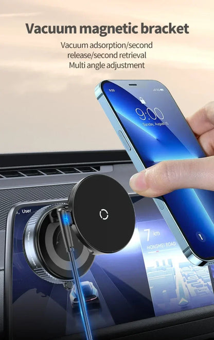 360° Rotation Vacuum Suction Cup For iPhone 12-17 Series Fast Charging Super Strong Magnetic Car Wireless Charger Phone Holder