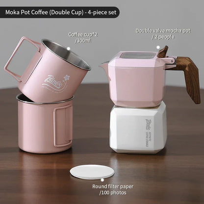 BINCOO Dual Valve Moka Pot Square Coffee Pot Espresso Pot Coffee Extraction Maker Set Electric Stove 220v Italian Home Barista