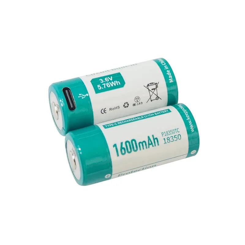 Keeppower P18350TC 1600mAh Batteries 3.6V Type-C Rechargeable Li-ion Battery for Flashlights Medical Devices Toys