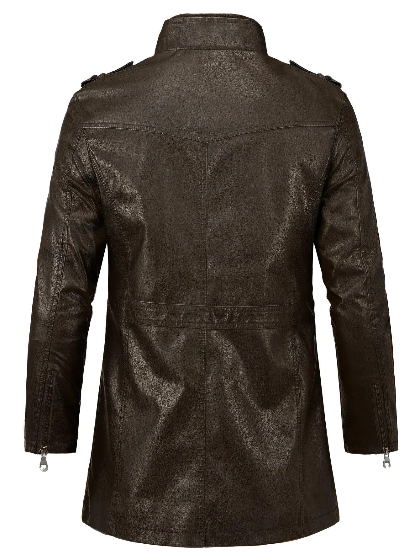 Men Long Coat Men Autumn Fashion Long Warm Pocket Leather Jacket Men Winter Casual England Style Vintage Leather Jacket Parkas