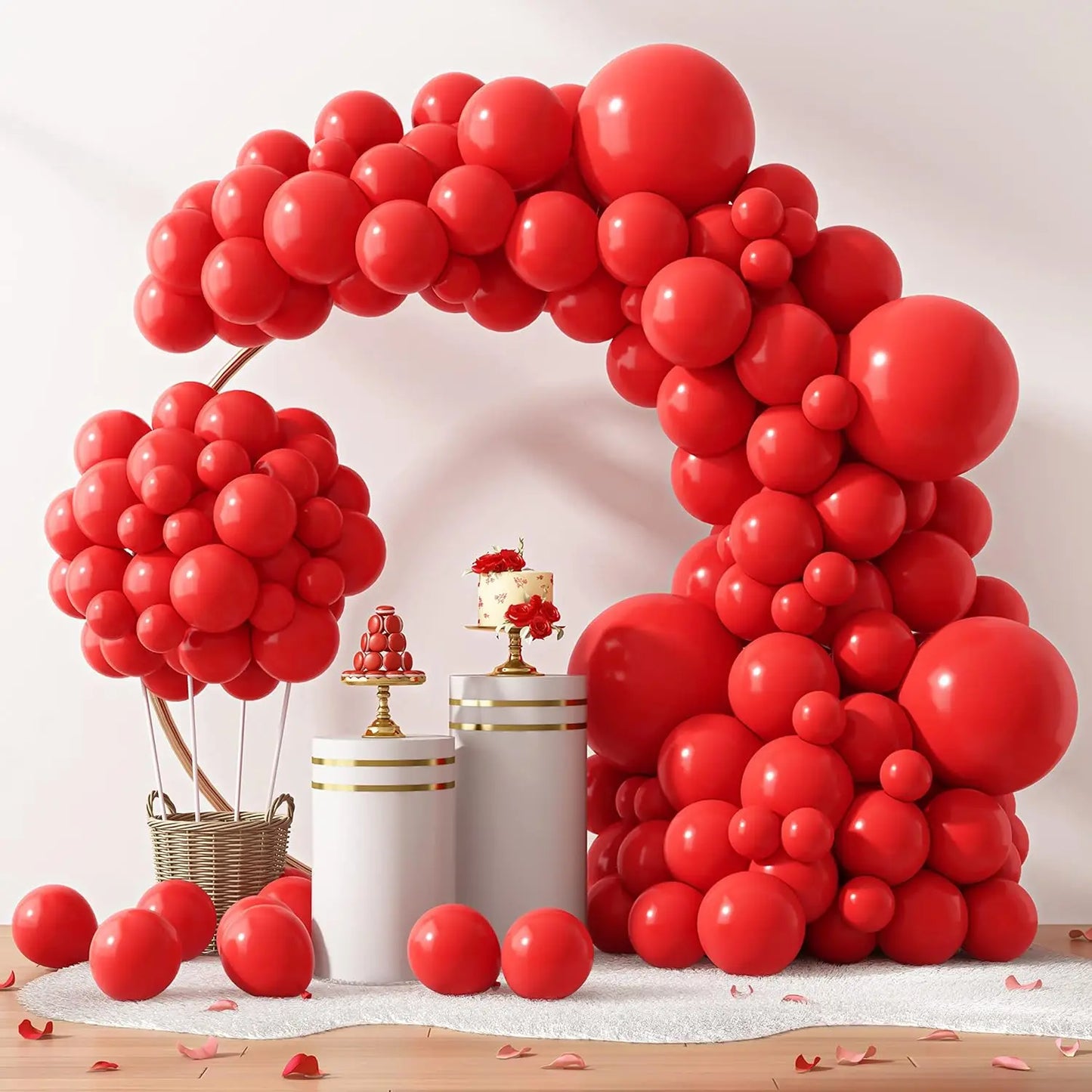 104 Pieces Ruby Red Balloon Red Garland Arch Set with Different Sizes, Suitable for Birthday, Wedding, Valentine's Day