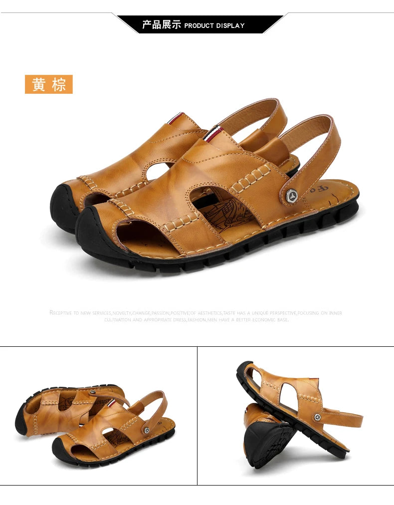 Men Sandals Summer Leather Men Shoes Breathable Walking Beach Slippers Outdoor Sandals Flat Casual  High Quality Fashion Sandals