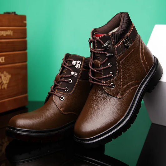 2025 Man's Genuine Leather Boots Winter Snow Shoes Wool Inner Anti Slip Father Ankle Boots Waterproof Man Snow Boots by PDG ibma
