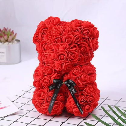 Hot 25cm Foam Rose Bear Desktop Ornament Gift Valentine's Day Home Wedding Party Fake Flower Decoration Figurine Atmosphere Prop