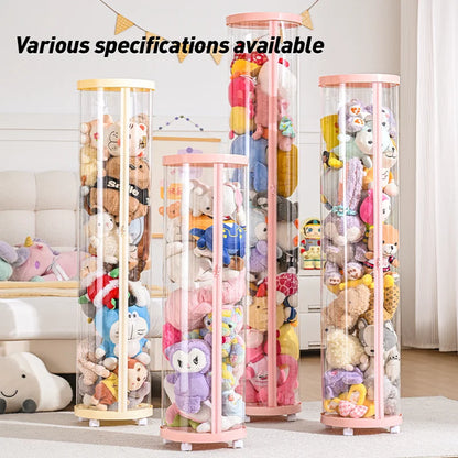 Transparent Multi-Functional Storage Bucket with Lid And Optional Wheels for Dolls Plush Toys Holiday Decorations Display Shelf
