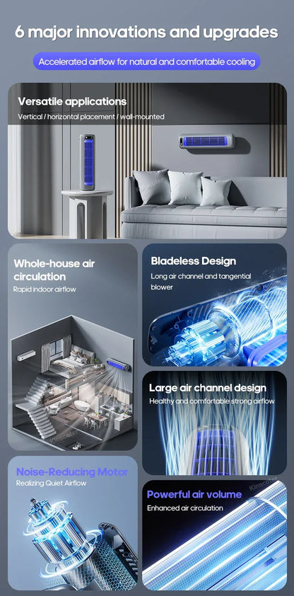 Portable Household Quiet Tower Fan 3 Speeds Wall Mounted Air Conditioning Fan 2000mAh Non-drilling Circulating Fan Room Kitchen