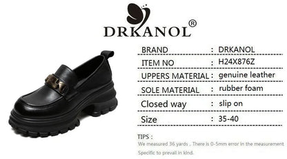 DRKANOL Women Genuine Leather Loafers 2026 Spring Autumn Thick High Heel Chunky Platform Handmade Retro Metal Trend Casual Shoes