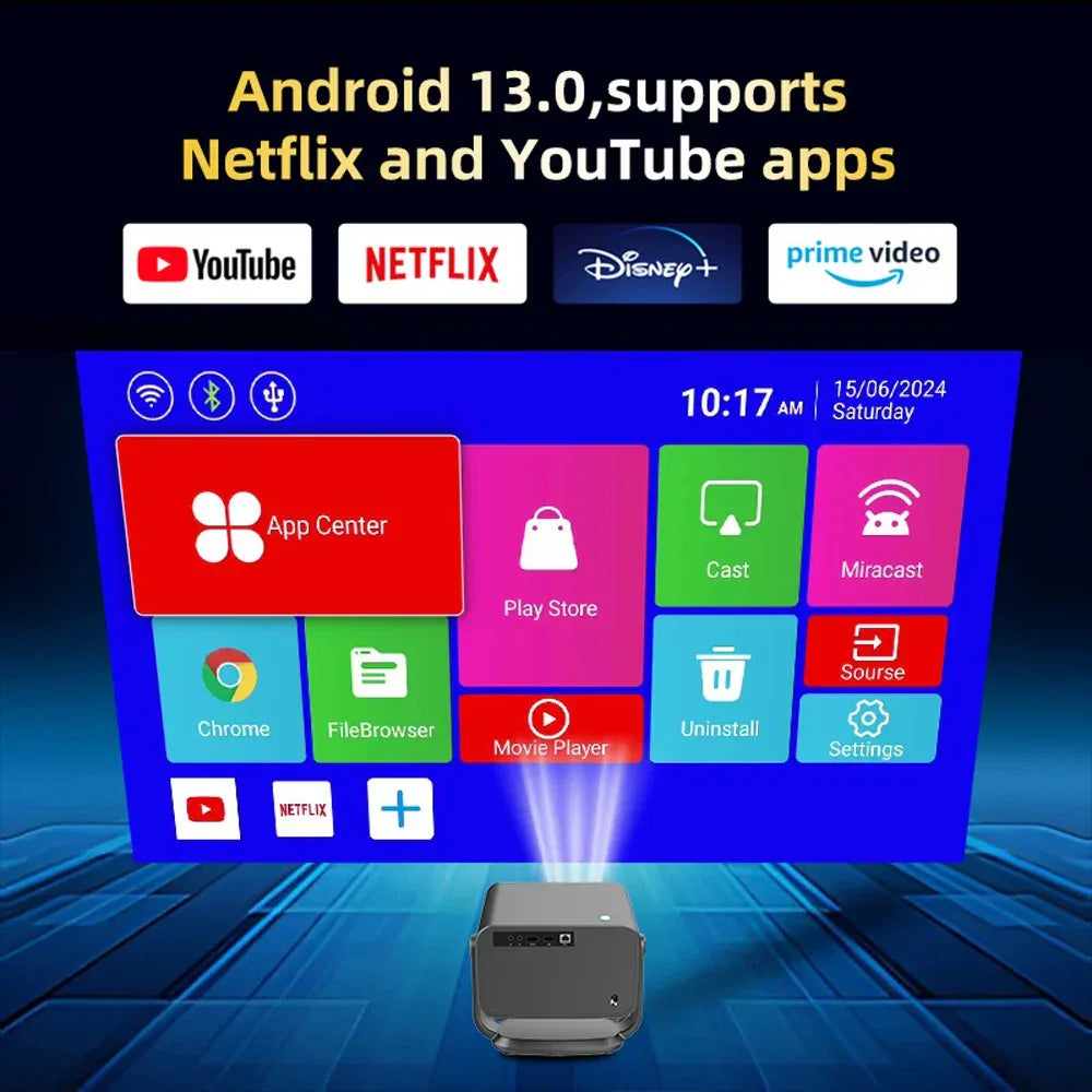 WZATCO P20 PLUS Android 13.0 Smart WiFi 6G 4K Full HD 1080P LCD LED Projector Auto Focus Video Home theater Proyectors with RJ45