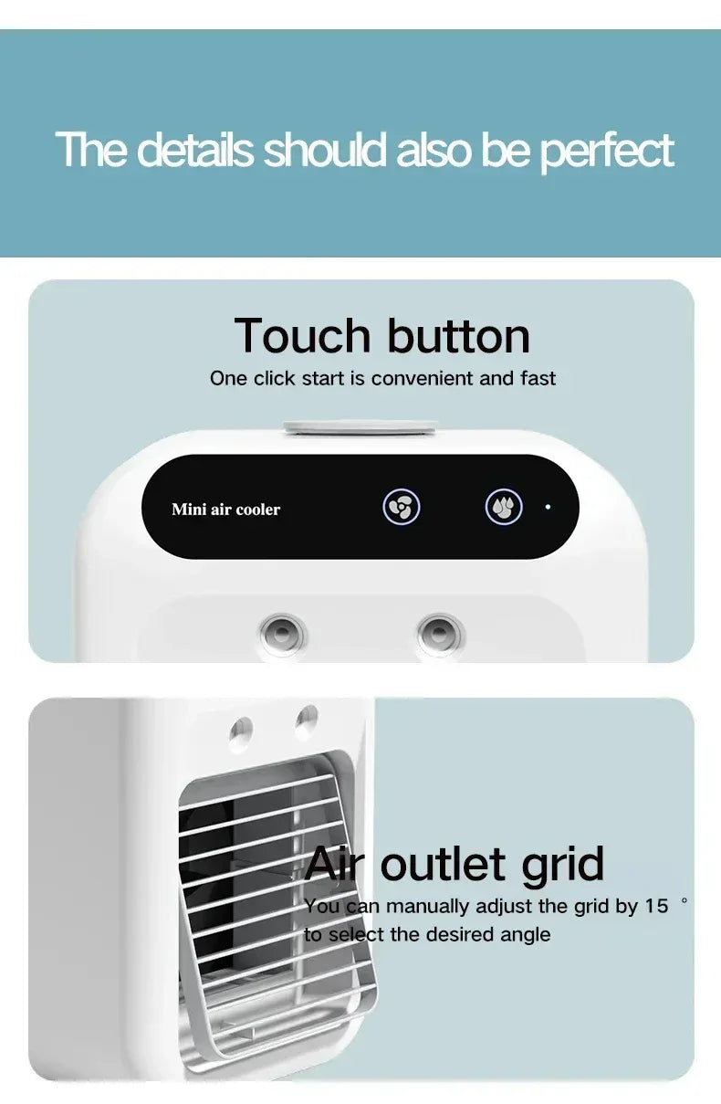 Mini Air Cooler Fan Portable Desktop Cooling Fan with Spray Humidification 2 Wind Speeds Rechargeable for Home Office Cooling