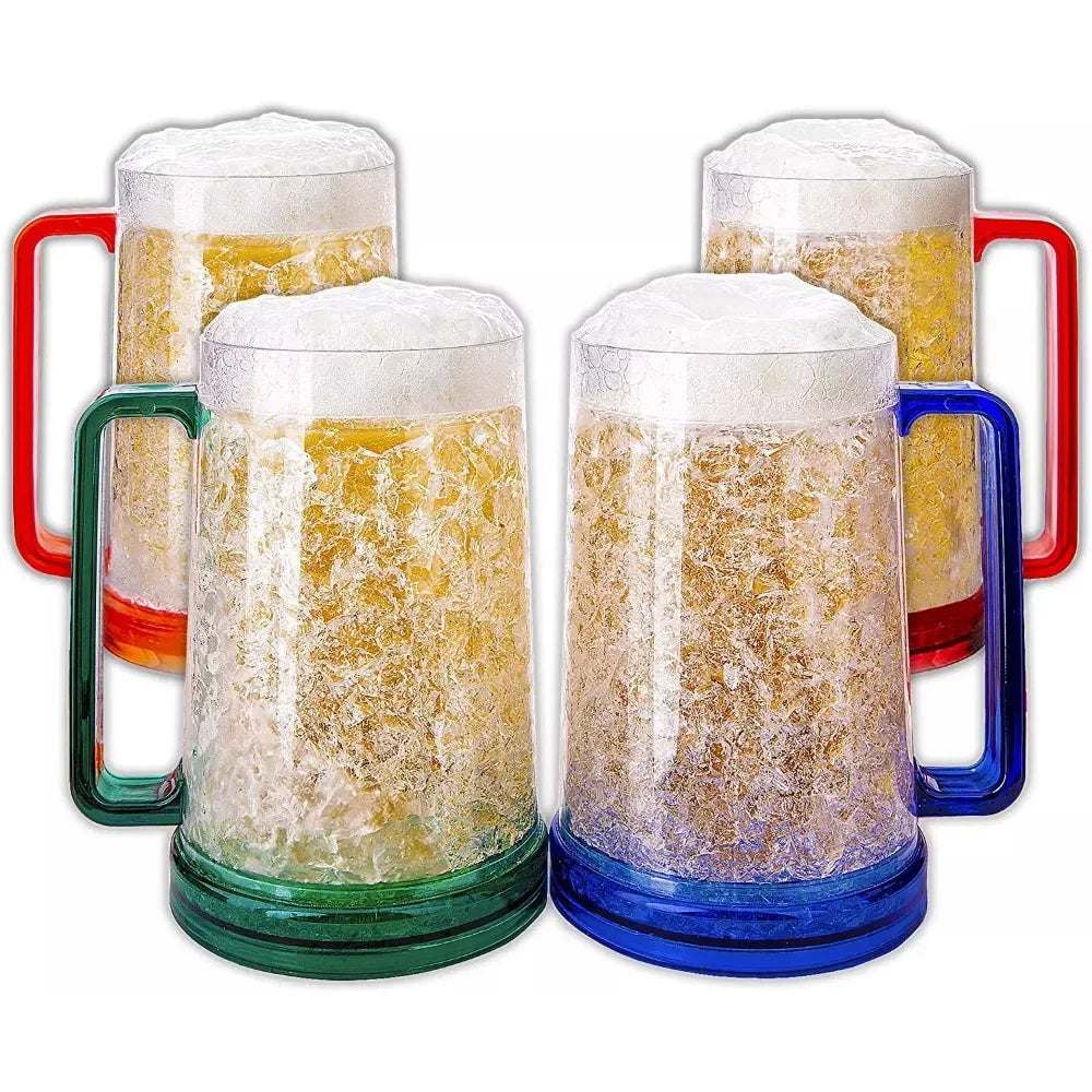Double Wall Gel Frosty Freezer Ice Mugs Beer Mug with Handles Transparent Whiskey Glasses for Bar Outdoor Drinking Glasses
