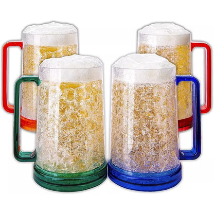 Double Wall Gel Frosty Freezer Ice Mugs Beer Mug with Handles Transparent Whiskey Glasses for Bar Outdoor Drinking Glasses