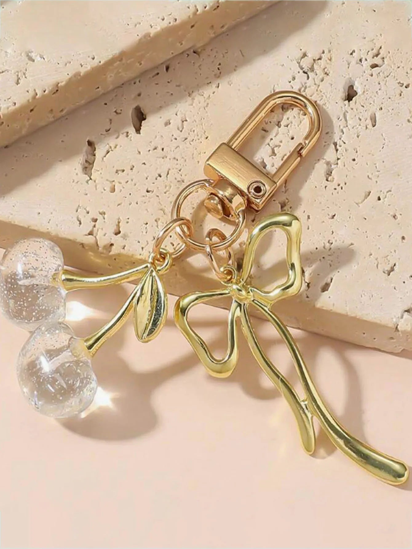 1pc Unisex Red Cherry Shaped Keychain With Fashionable Bow Pendant, Luxury Handbag Key Ring Accessory For Mother's Day Eid al Ad