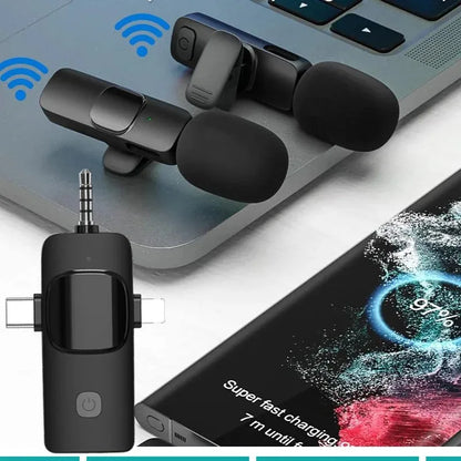 3in1 Wireless Microphone for iPhone Android Cameras Wireless Microphone for Interviews Vlog Noise Cancelling Lavalier Microphone