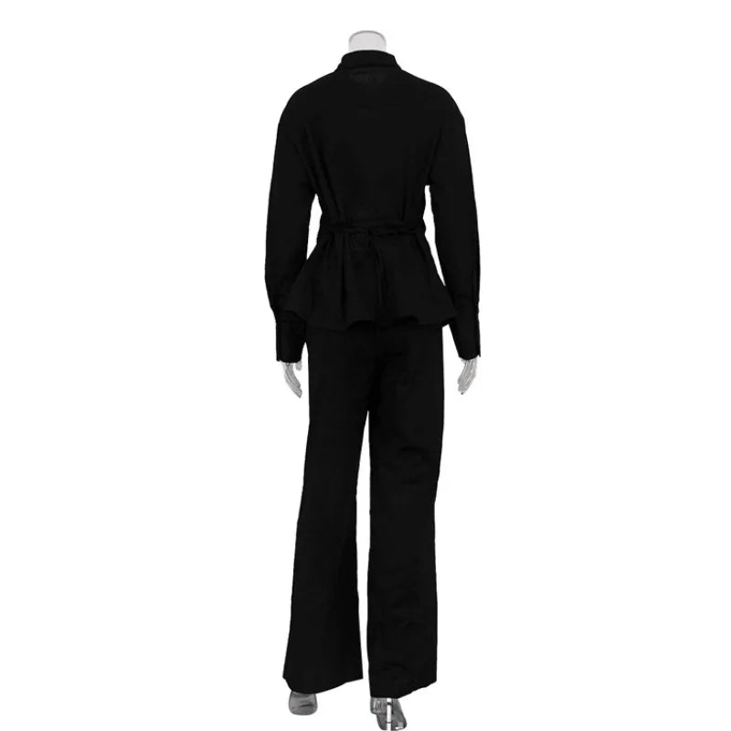 INS Loose Tracksuit Elegant Women Trousres Set Y2K Outfits Long Sleeve Irregular Blouse Top Lace Up Wide Leg Pants Two Piece Set