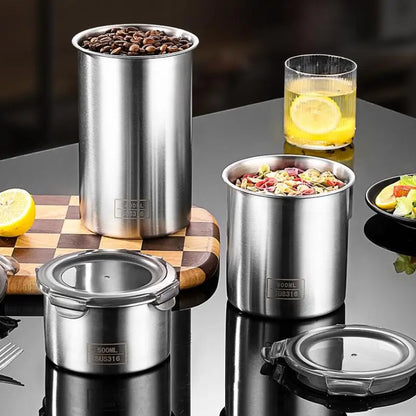 Stainless Steel Storage Jars Set 500/900/1400ml Sealed Containers Kitchen Organizer for Fresh Grain Vegetable Coffee