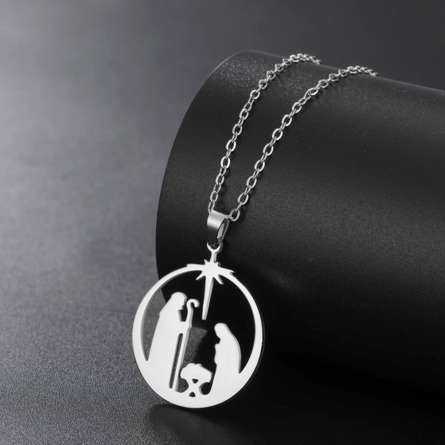 Christian Prayer Pendant Necklace Stainless Steel Unisex Retro Angel Star Prayer Talisman Mother's Day Jewelry Gift