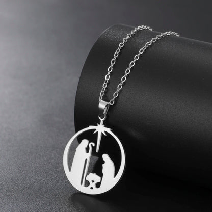 Christian Prayer Pendant Necklace Stainless Steel Unisex Retro Angel Star Prayer Talisman Mother's Day Jewelry Gift