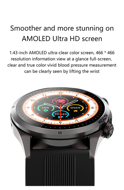 New Blood pressure Non-invasive Health Monitor Airbag Sports Smart Watches ECG+PPG Precise 1.43-inch AMOLED Calls Smartwatch NFC