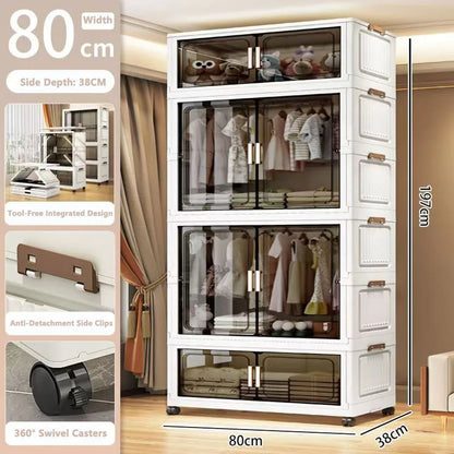 Multi-Functional Folding Storage Cabinet with Doors for Home Office Kitchen Bathroom Organizer White Black Gray