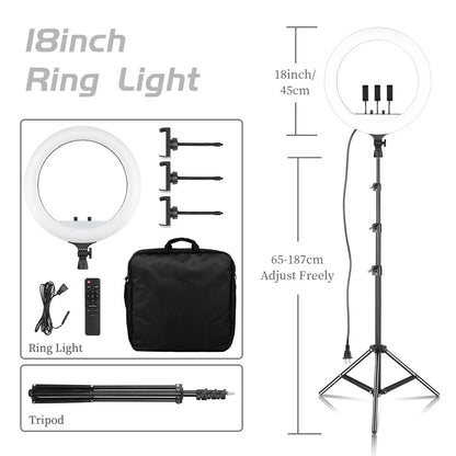 SH 18 Inch Knob Ring Light LED Selfie Video Lamp With Tripod Stand Phone Clip For YouTube Live Lighting Photo Photography Studio