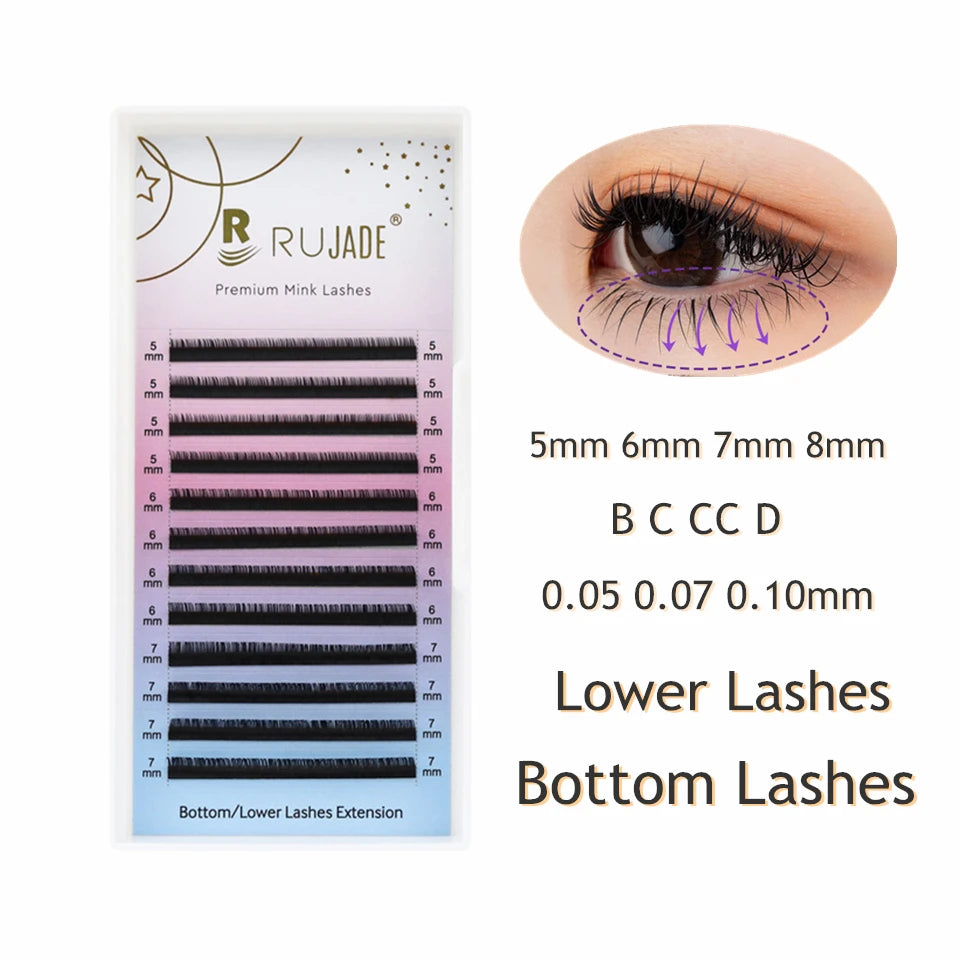 RUJADE Bottom Lower Eyelash 5-8mm Short Natural Individual Under Lashes Soft Professional Faux Mink Lash Extensions