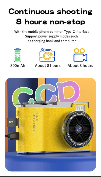 Digital Camera 4K HD Kid Camera 48MP Autofocus Vlogging Camera 2.4 Inch Retro Fashion Portable Video Camcorder for Beginners