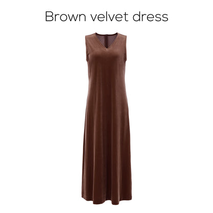 AP Women 2026 Autumn and Winter Modal Mesh Shirt and V Neck Velvet Maxi Dress High Quality