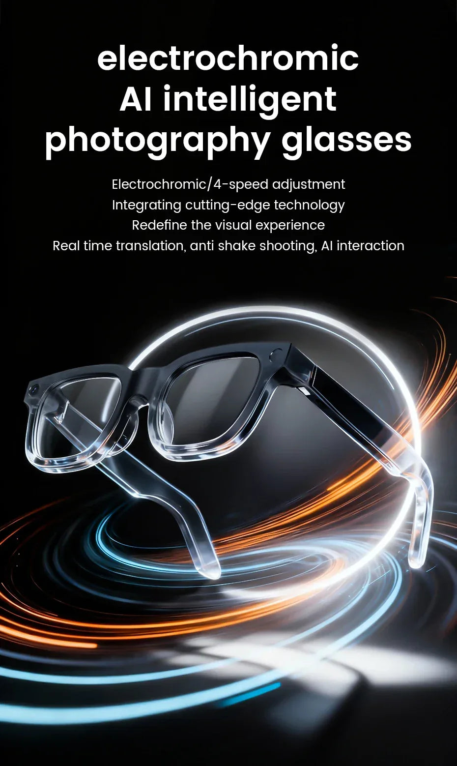 Smart Glasses AI Translation，Photography, Videography，Audio Recording WiFi Transmission Functio Color-Changing Smart Sunglasses
