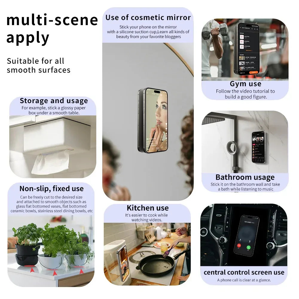 Suction Cup Phone Case Mount Double-Sided,Silicon Sticky Phone Stand for iPhone Android Selfies Hands-Free Strong Grip Holder
