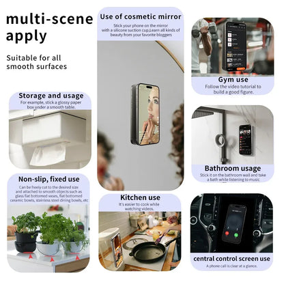 Suction Cup Phone Case Mount Double-Sided,Silicon Sticky Phone Stand for iPhone Android Selfies Hands-Free Strong Grip Holder