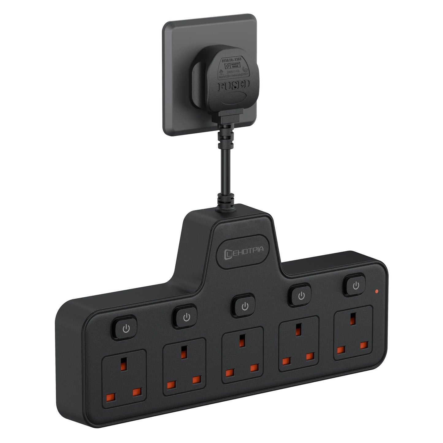 2500W UK Plug Power Strip Wall Mounted Independent Switches, Multitap Network Filter USB-C Ports 2.1A Fast Charging Adapter