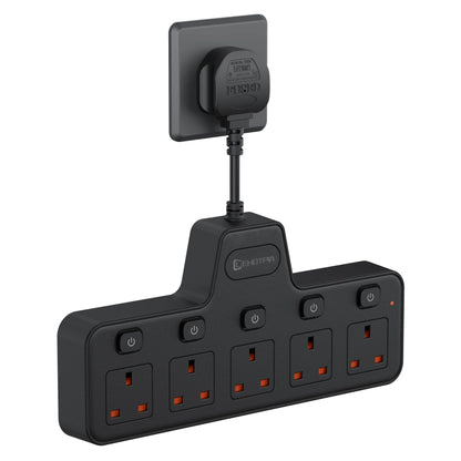 2500W UK Plug Power Strip Wall Mounted Independent Switches, Multitap Network Filter USB-C Ports 2.1A Fast Charging Adapter