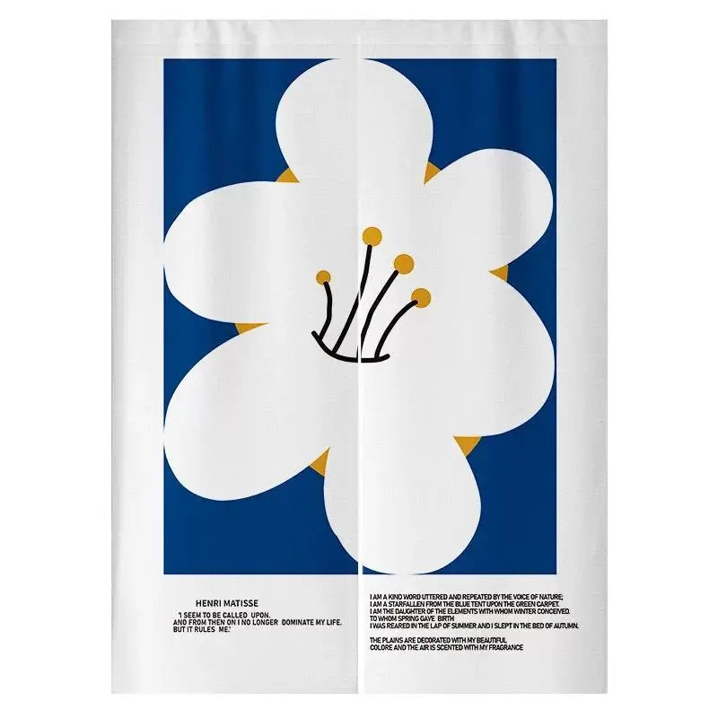 Klein blue Nordic Flower Door Curtain For living Room Bedroom Blackout Curtain Linen Fabric for Home Decoration Half Curtain