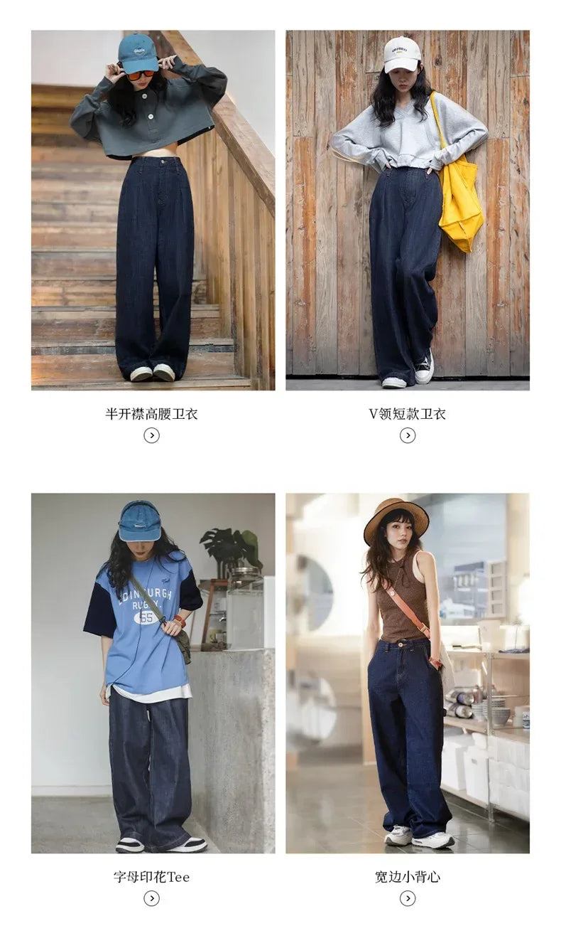 Maden Women's Vintage Denim Jeans Spring and Fall High Waist Loose Straight Pants Female Cotton Baggy Jeans Streetwear Trousers