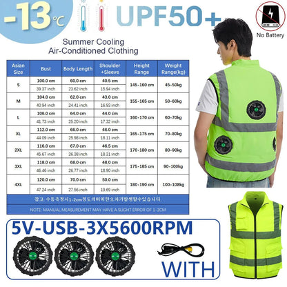 AKOOUS 6500 RPM 12V/5V USB 3-Fans Cooling Vest Air Conditioned Clothes Men Women Outdoor Work Fishing Body Cooling Jacket
