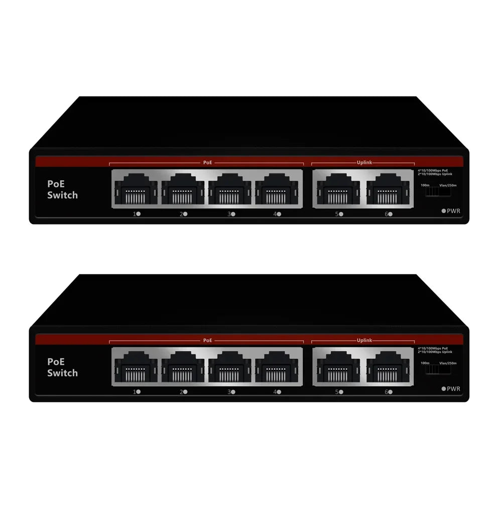 2026 POE Switch 6 Ports 10/100Mbps AI Smart Ethernet Switch with 2 Uplink RJ45 Ports AI Smart Switch for IP Camera/Wireless AP
